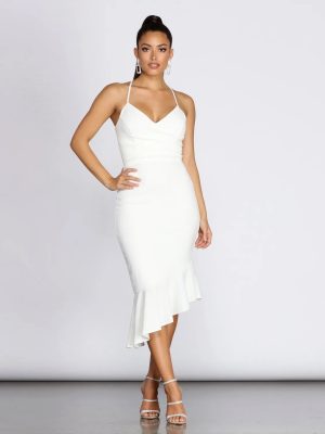 Ellie Asymmetrical Flounce Midi Dress