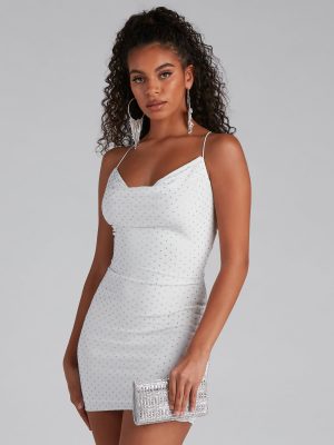 Avery Formal Heat Stone Cowl Neck Mini Dress