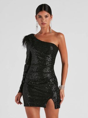 Cassidy Formal Sequin Feather Dress