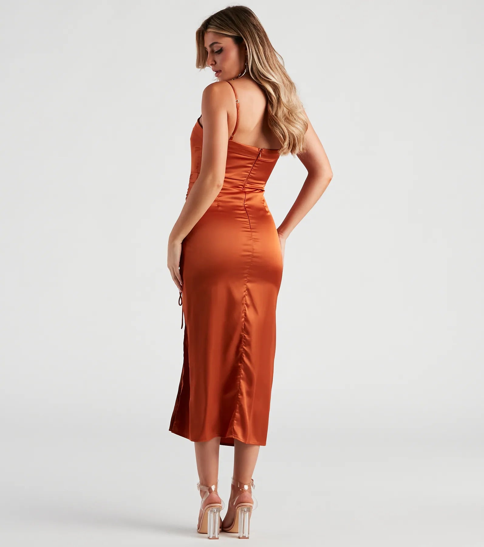 Melany Satin Chain Strap Midi Dress - Image 2