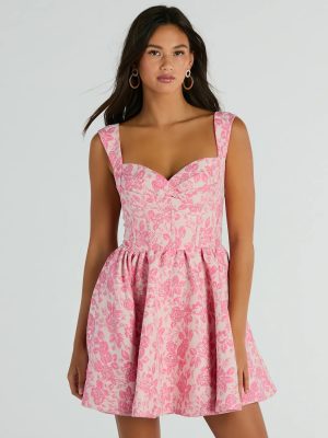 Cassie Corset Floral Jacquard Party Skater Dress