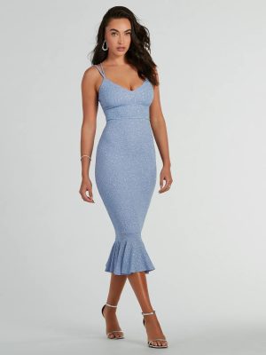 Marlee Lace-Up Mermaid Glitter Midi Formal Dress