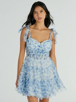 Brynne Formal Floral Mesh Ruffled Skater Dress