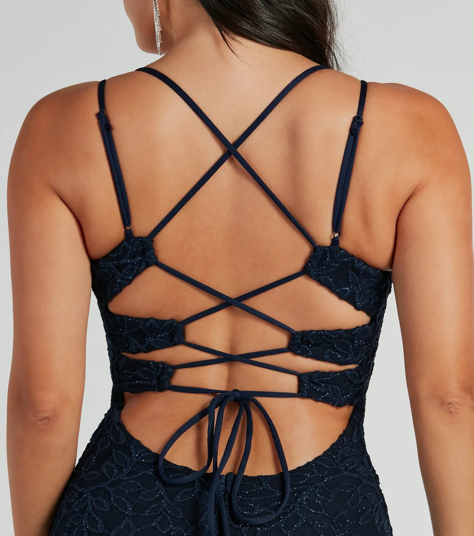 Darcy Lace-Up Glitter Lace Midi Formal Dress - Image 4