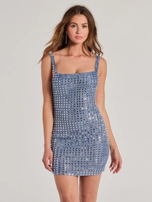 Lindsey Sleeveless Bodycon Glitter Mirror Party Dress