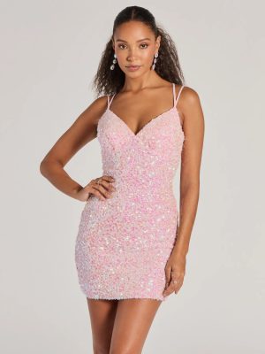 Davina Sequin Lace-Up Bodycon Mini Dress