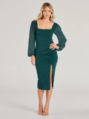 Celeste Tie-Back Slit Crepe Midi Formal Dress