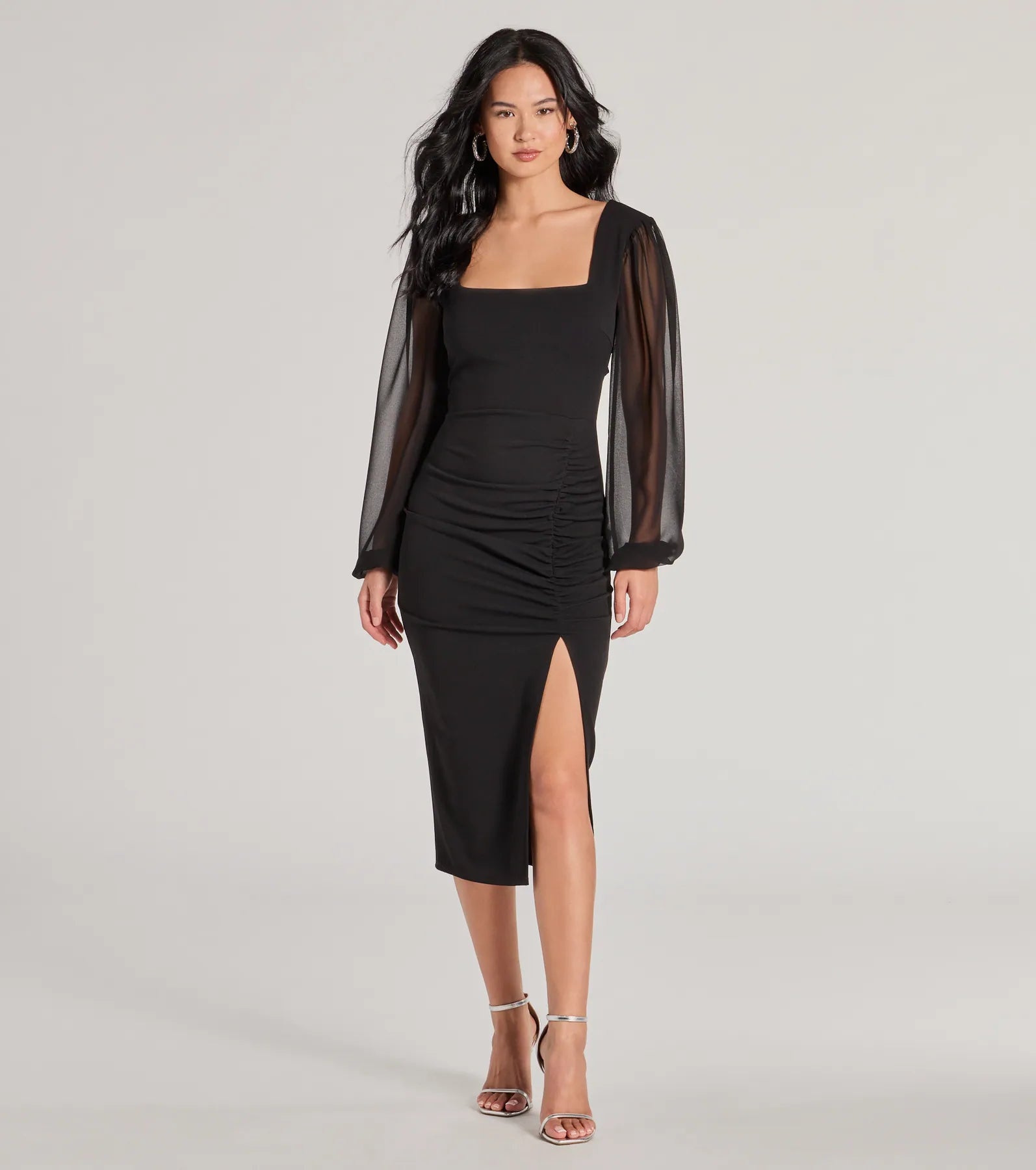 Celeste Tie-Back Slit Crepe Midi Formal Dress - Image 5