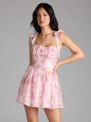 Leoni Lace-Up Corset Floral Skater Dress