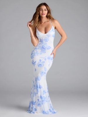 Pascha Strappy Open Back Mermaid Floral Formal Dress