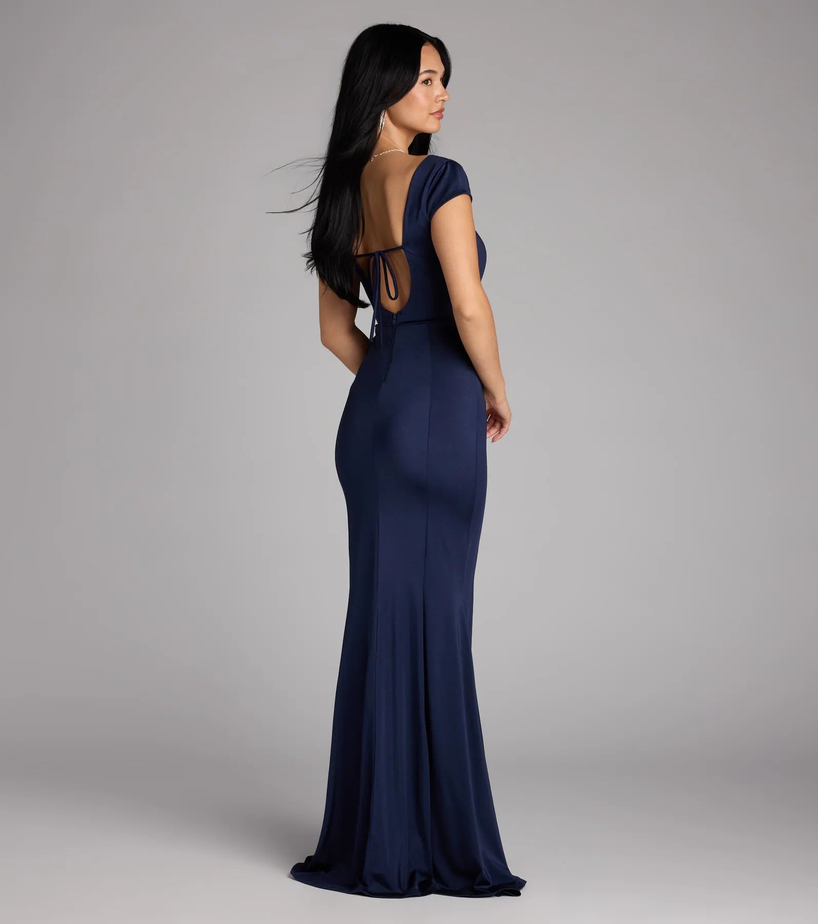 Gloria Cap Sleeve Tie Back Mermaid Formal Dress - Image 2