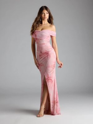 Cornelia Off-The-Shoulder Slit Floral Formal Dress