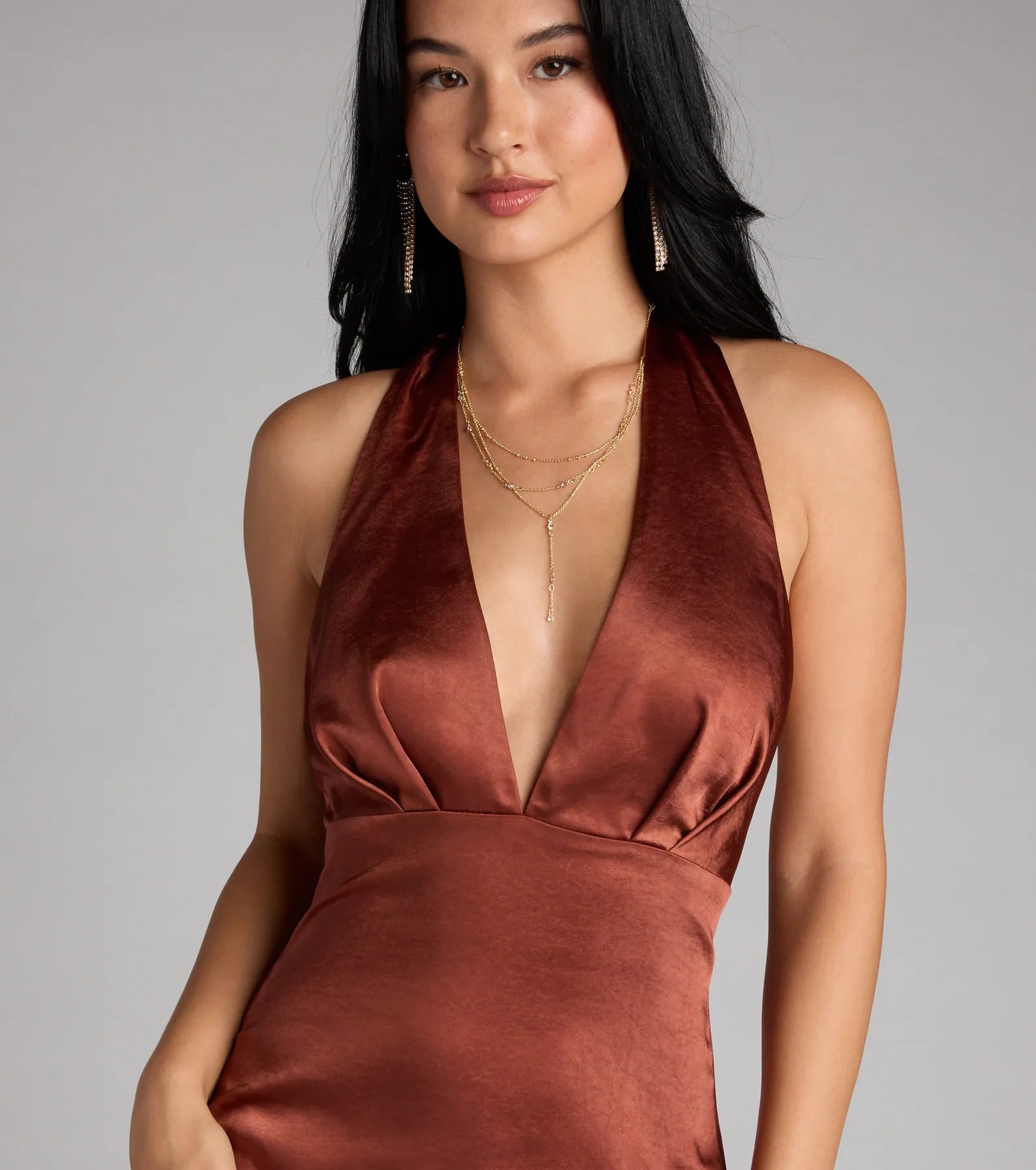 Erika Halter Satin Column Formal Dress - Image 7