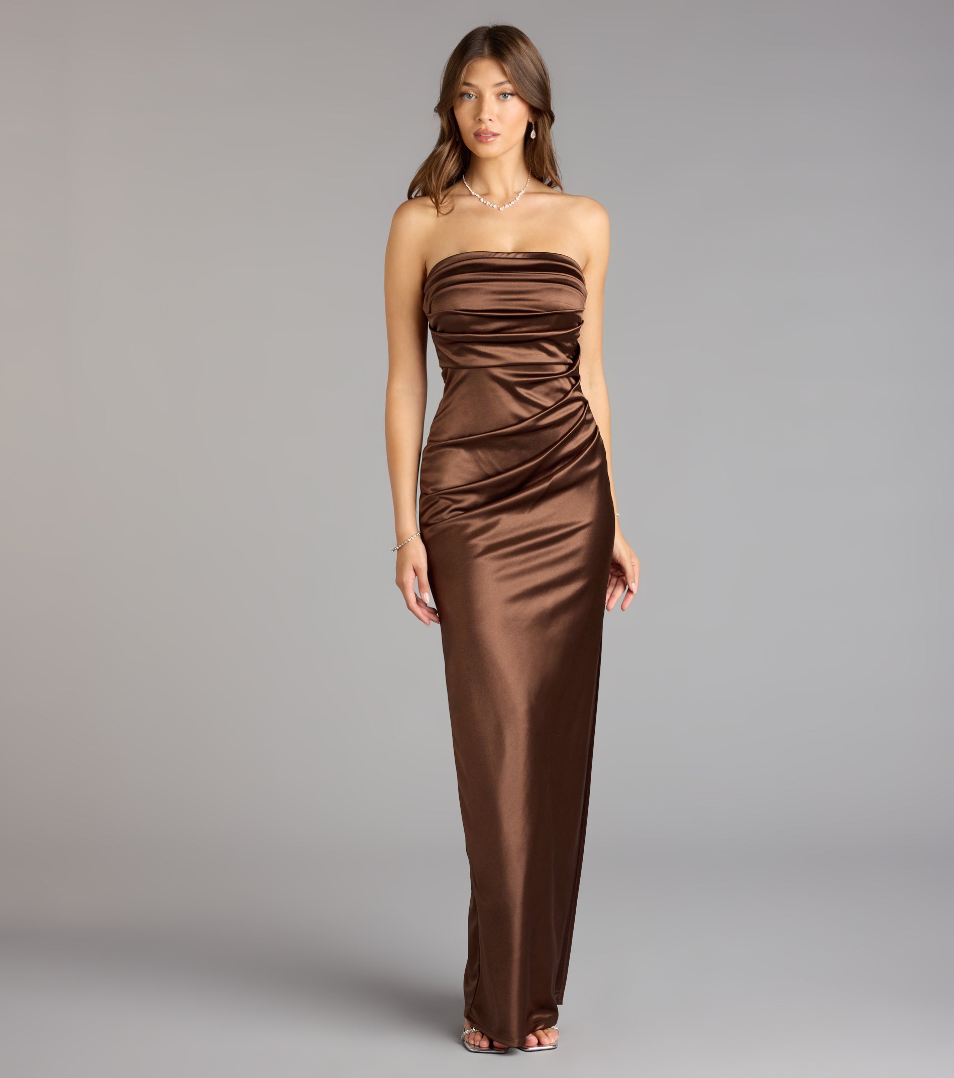 Brianna Satin Strapless High Slit Column Dress - Image 21