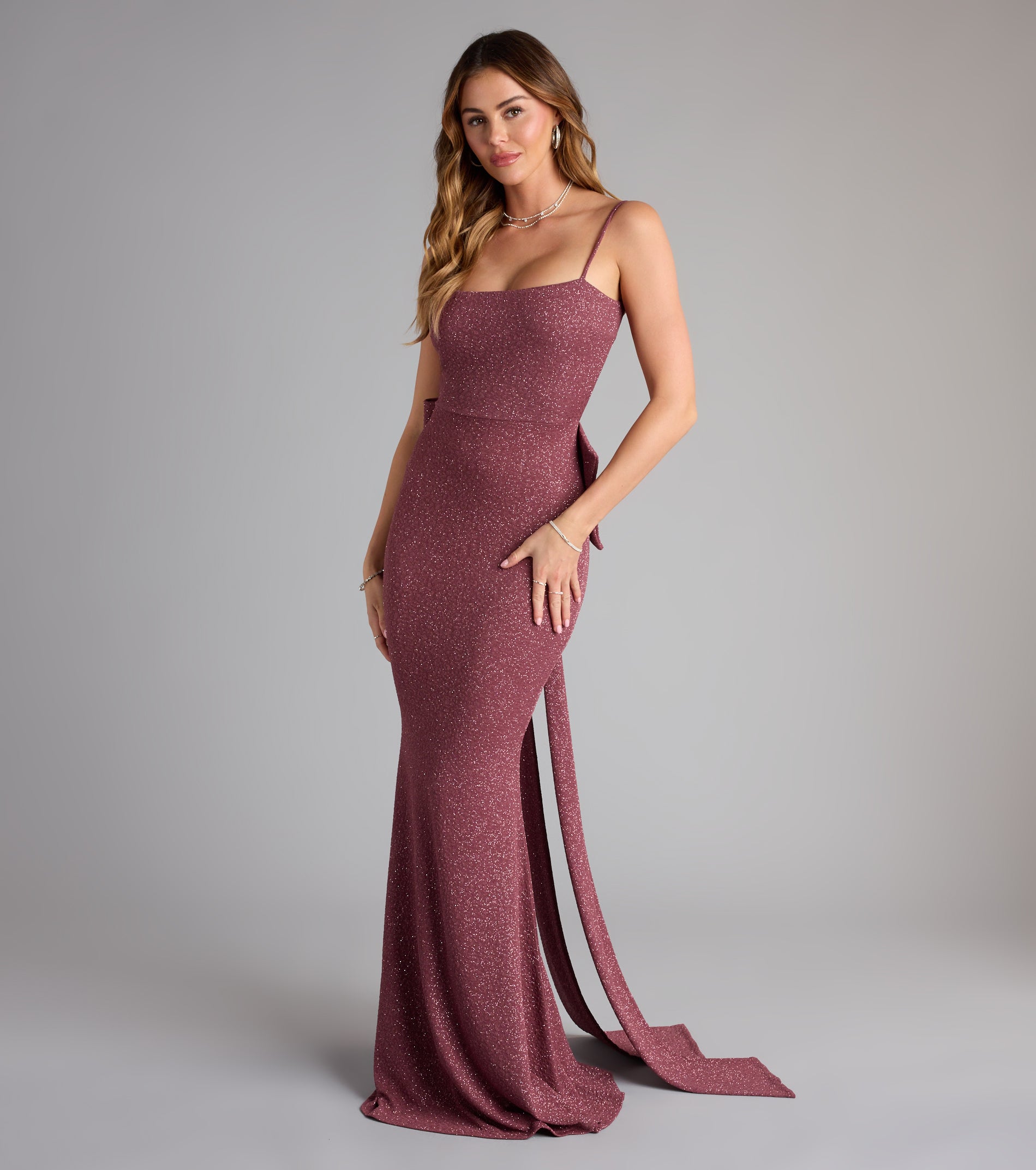 Gwendolyn Glitter Knit Bow-Back Mermaid Dress - Image 25