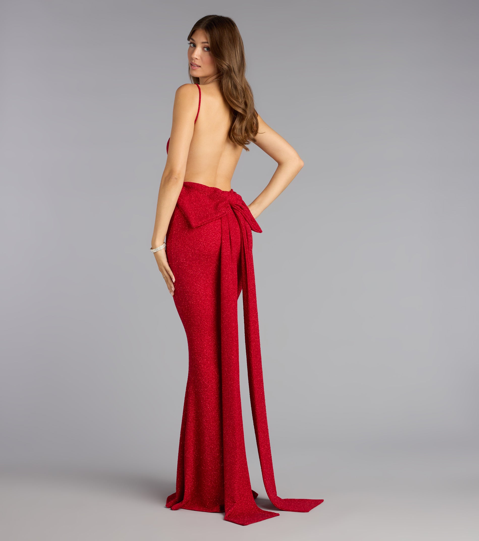 Gwendolyn Glitter Knit Bow-Back Mermaid Dress - Image 29