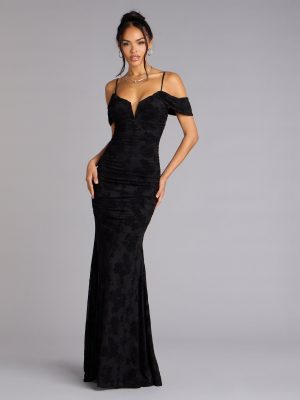 Evelina Mesh Velvet Mermaid Formal Dress