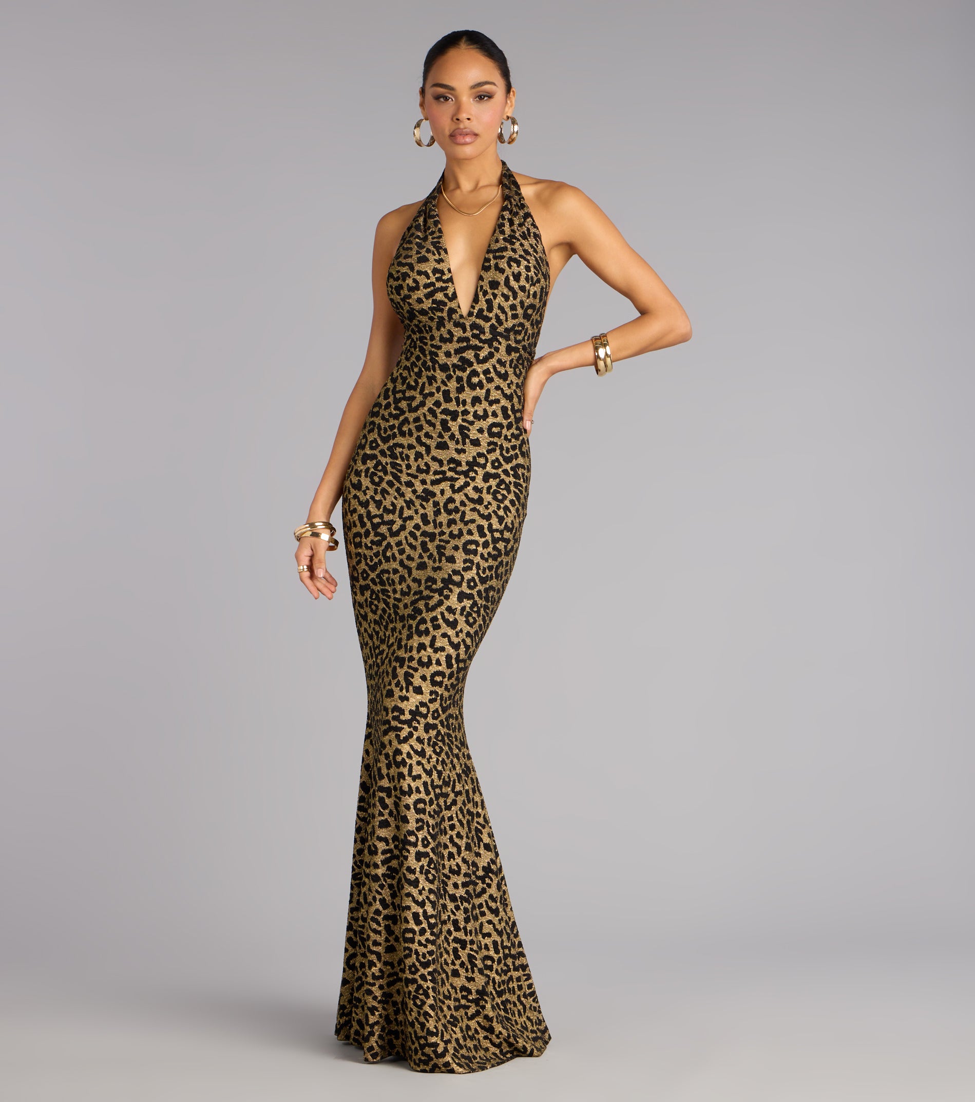 Diana Glitter Leopard Mermaid Formal Dress