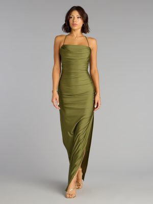 Stefani Lace-Up Slit Formal Dress