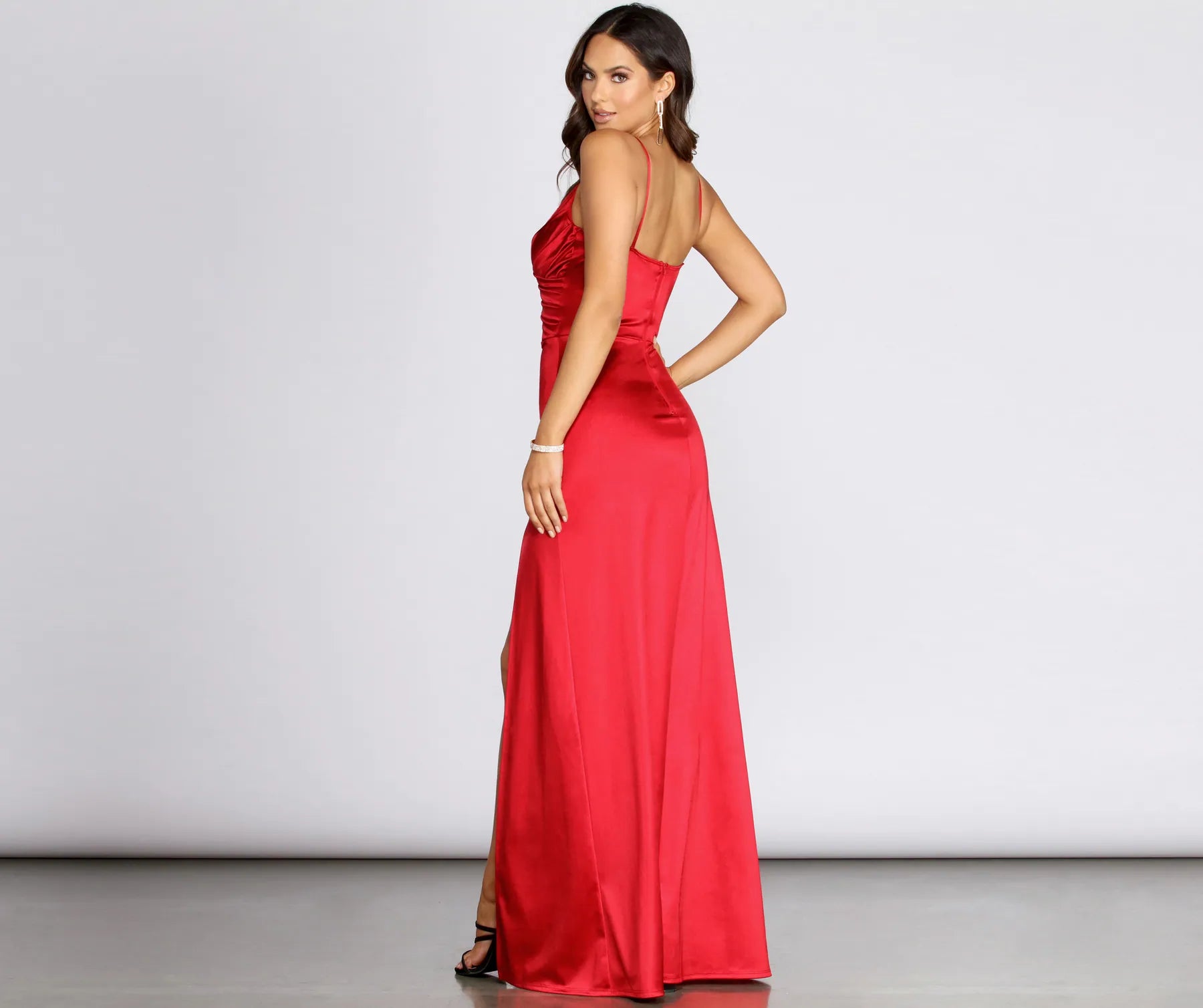 Amelia Formal High Slit Satin Dress - Image 2
