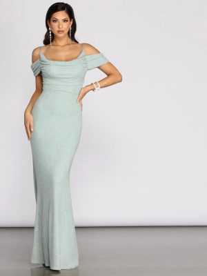 Zoey Formal Glitter Cowl Dress