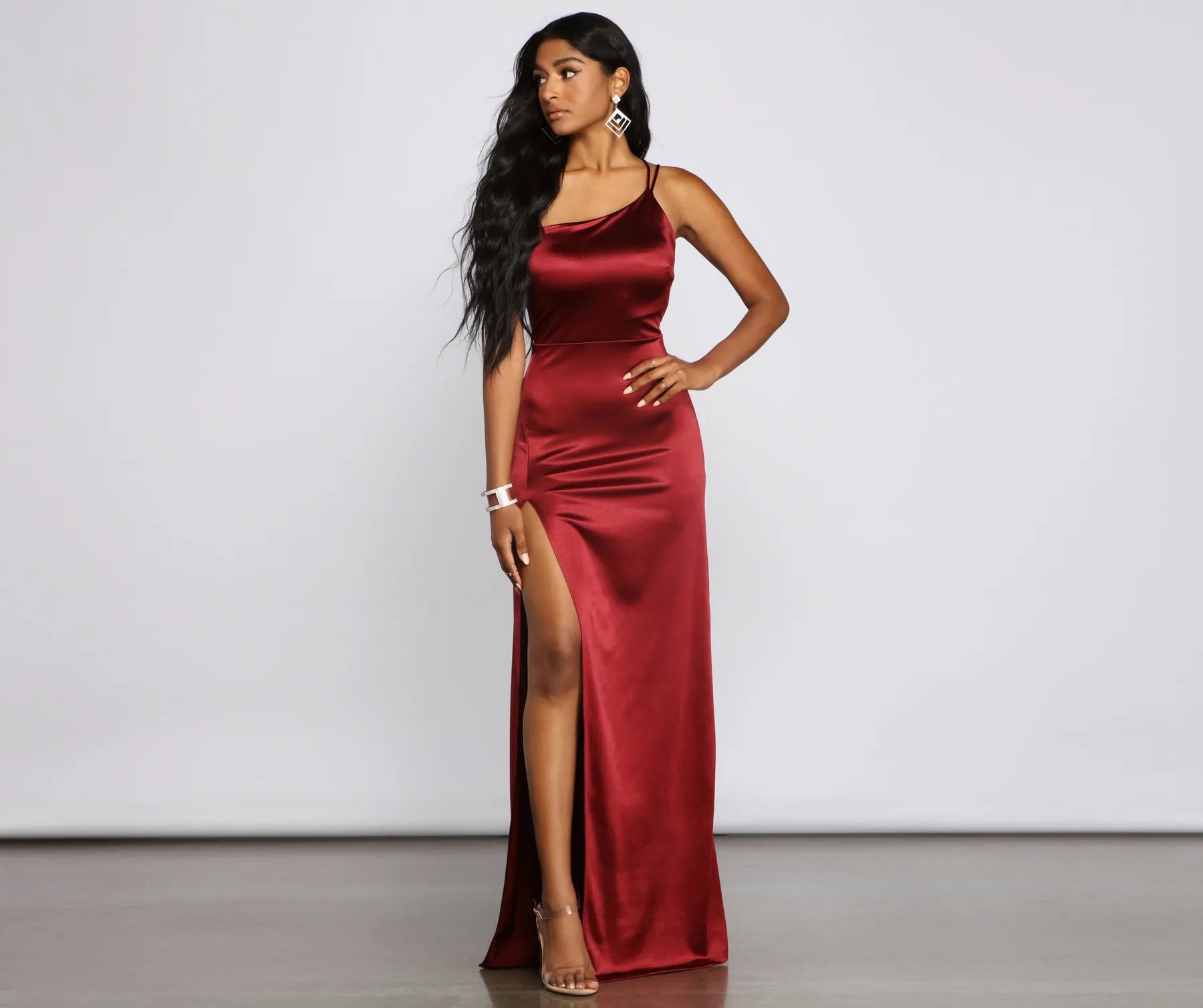 Rhiannon One-Shoulder Satin Long Dress - Image 23