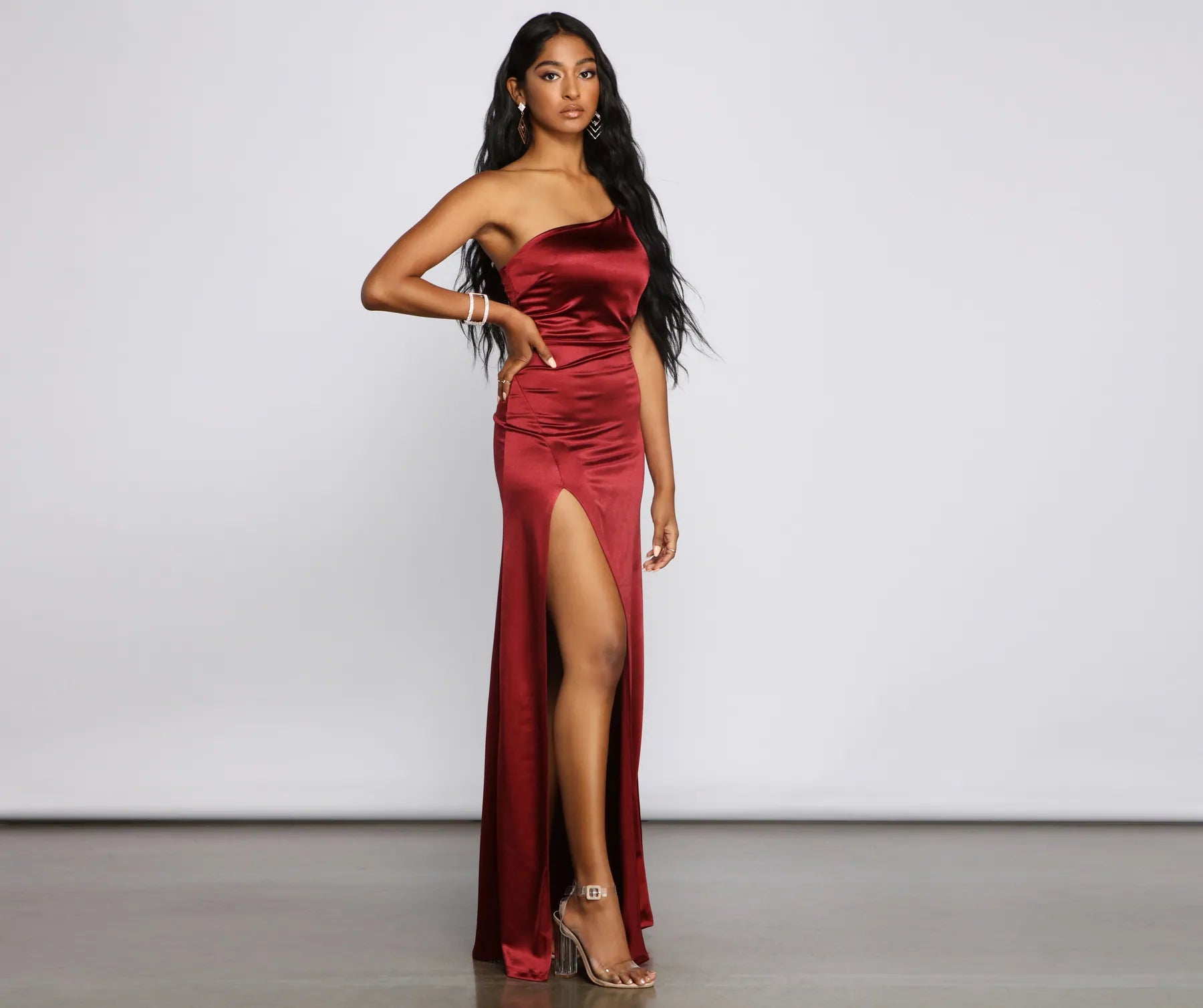 Rhiannon One-Shoulder Satin Long Dress - Image 26