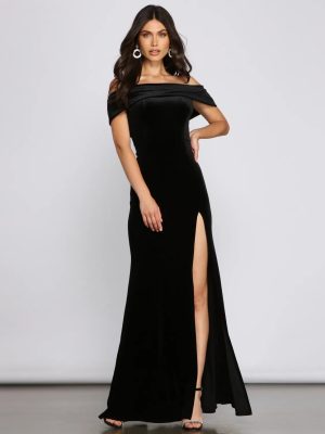 Olivia Formal Velvet Off-The-Shoulder Dress