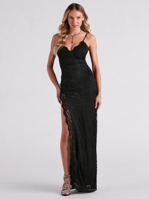 Jessica Formal Lace Slit Long Dress