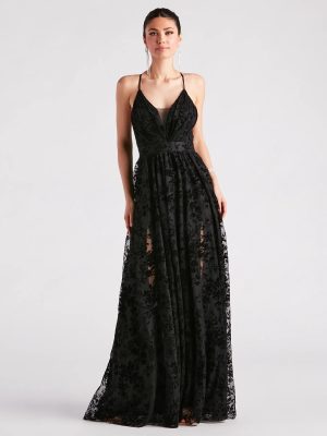 Kimberly Formal Flocked Mesh A-Line Dress