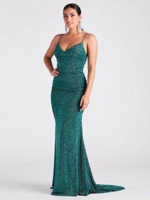 Tamora Formal Glitter Plunge Mermaid Dress