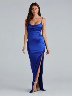 Laverne Formal Satin Lace-Up Column Dress