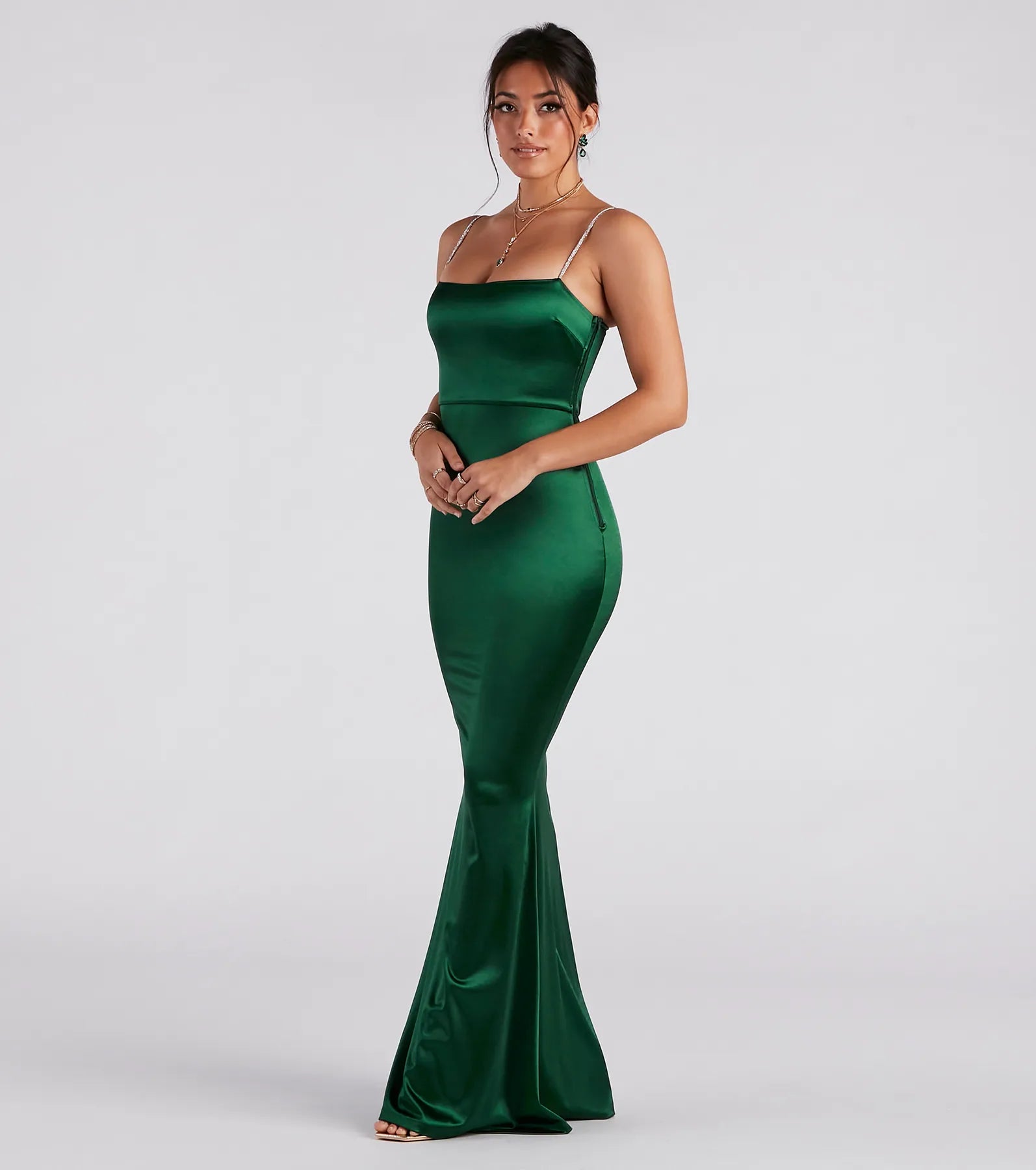 Annaliese Formal Satin Rhinestone Mermaid Dress - Image 3
