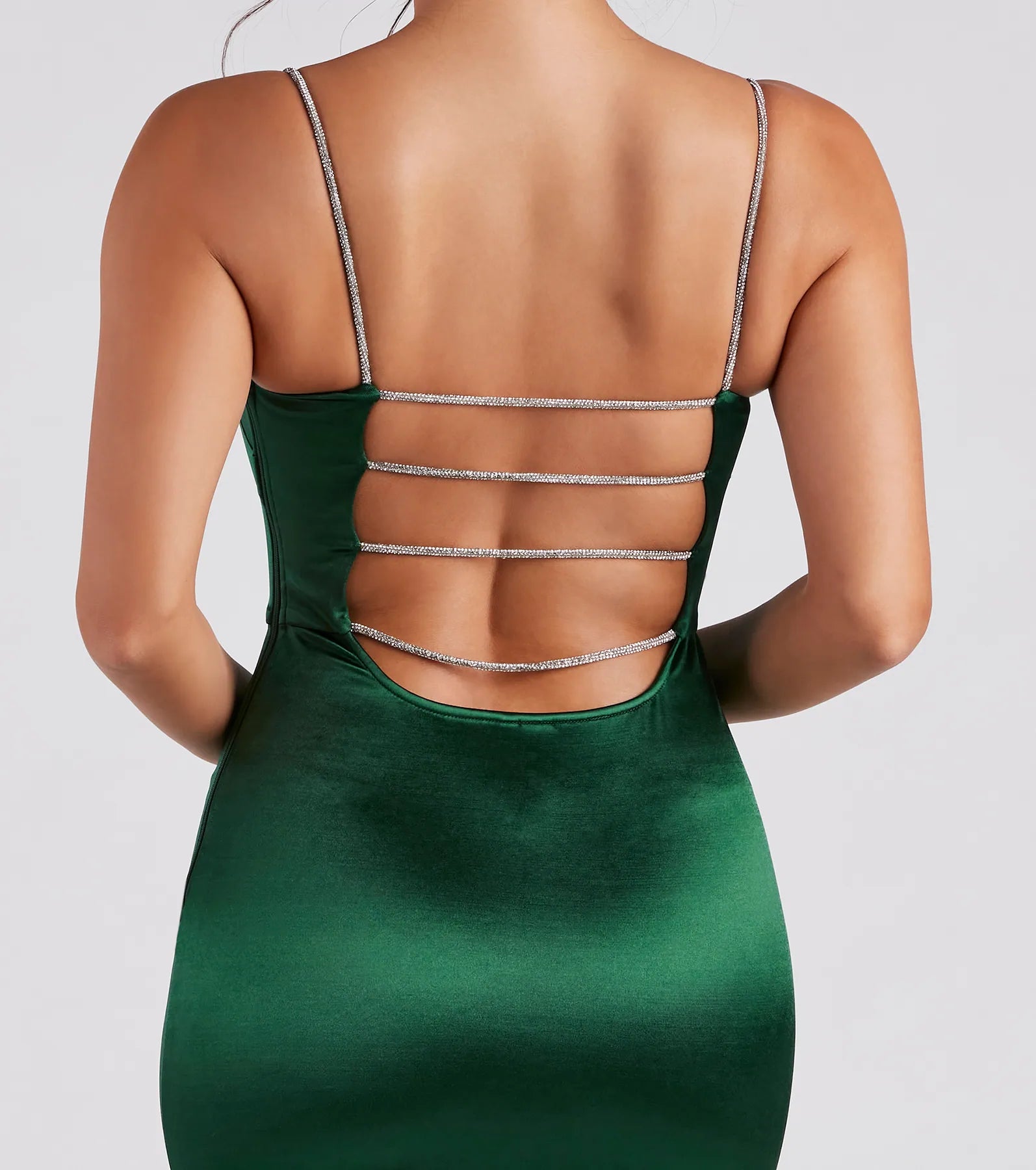 Annaliese Formal Satin Rhinestone Mermaid Dress - Image 4