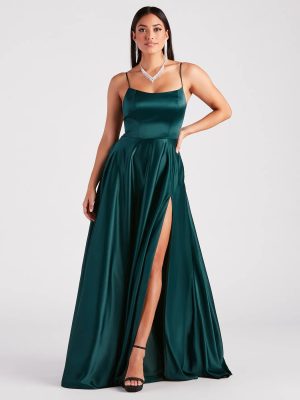 Rylan High Slit A-Line Satin Formal Dress