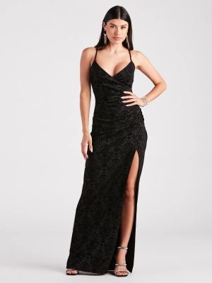 Gretchen Formal Flocked Velvet Wrap Dress