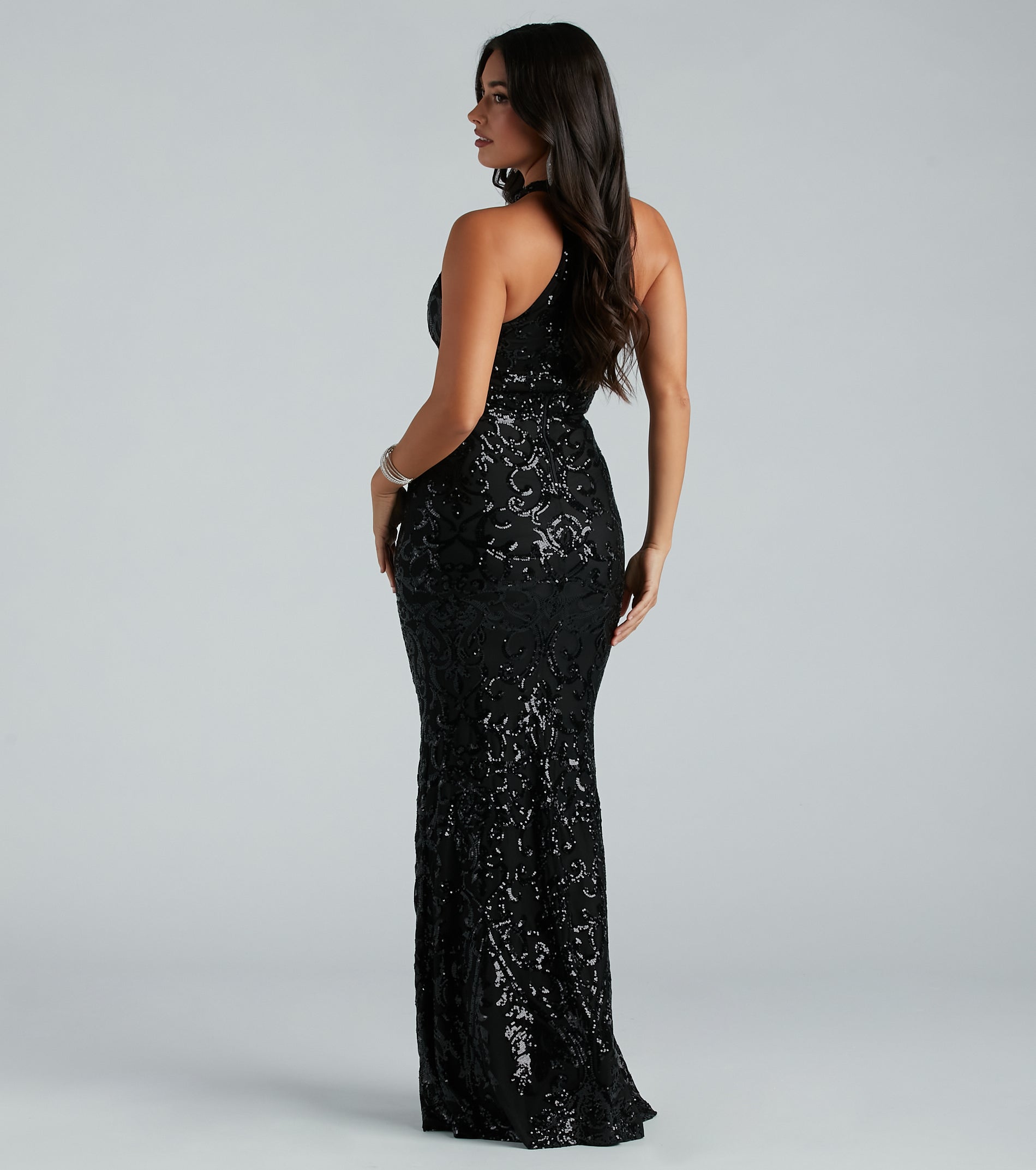 Sallie Formal Sequin Halter Mermaid Dress - Image 2