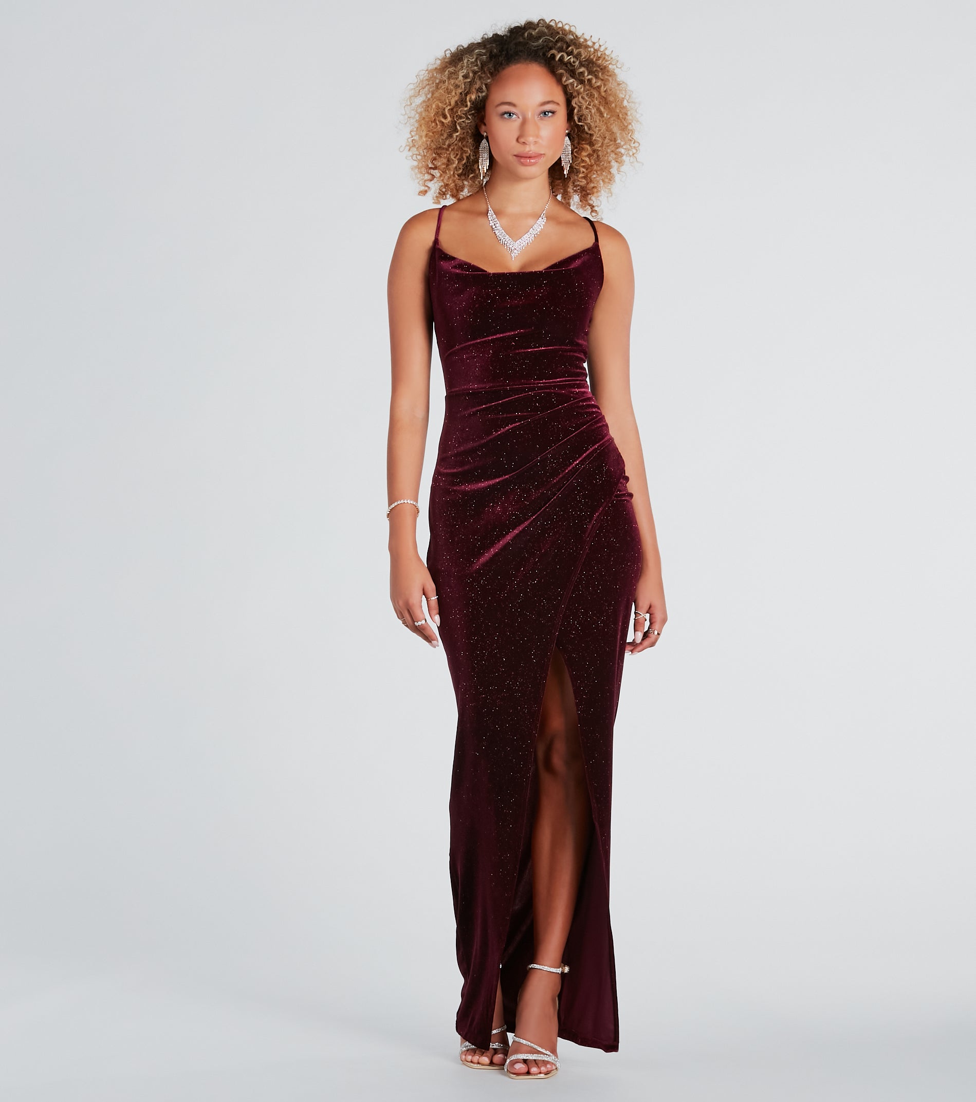 Prianka Formal Glitter Velvet Cowl Neck Dress - Image 5