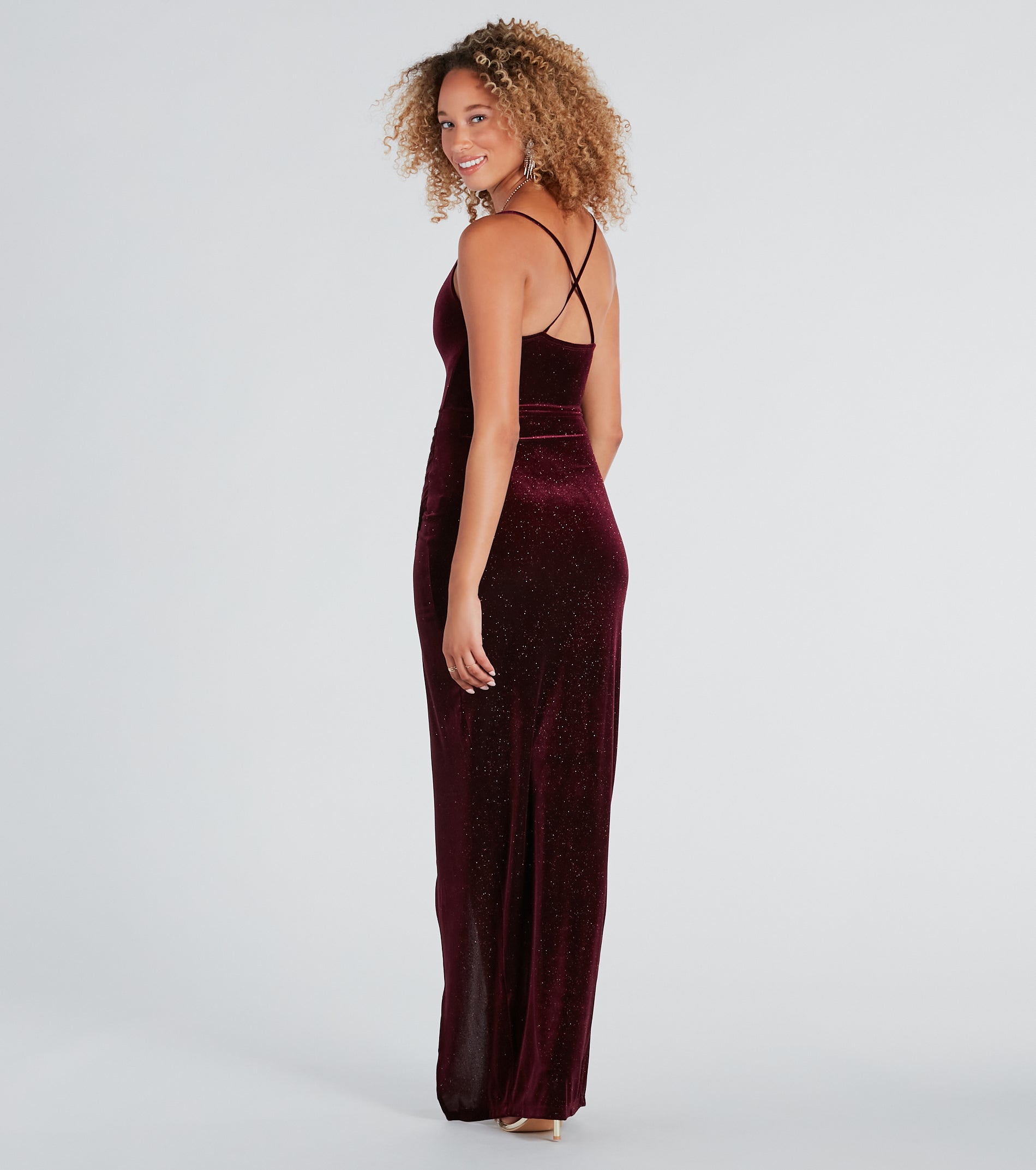 Prianka Formal Glitter Velvet Cowl Neck Dress - Image 6