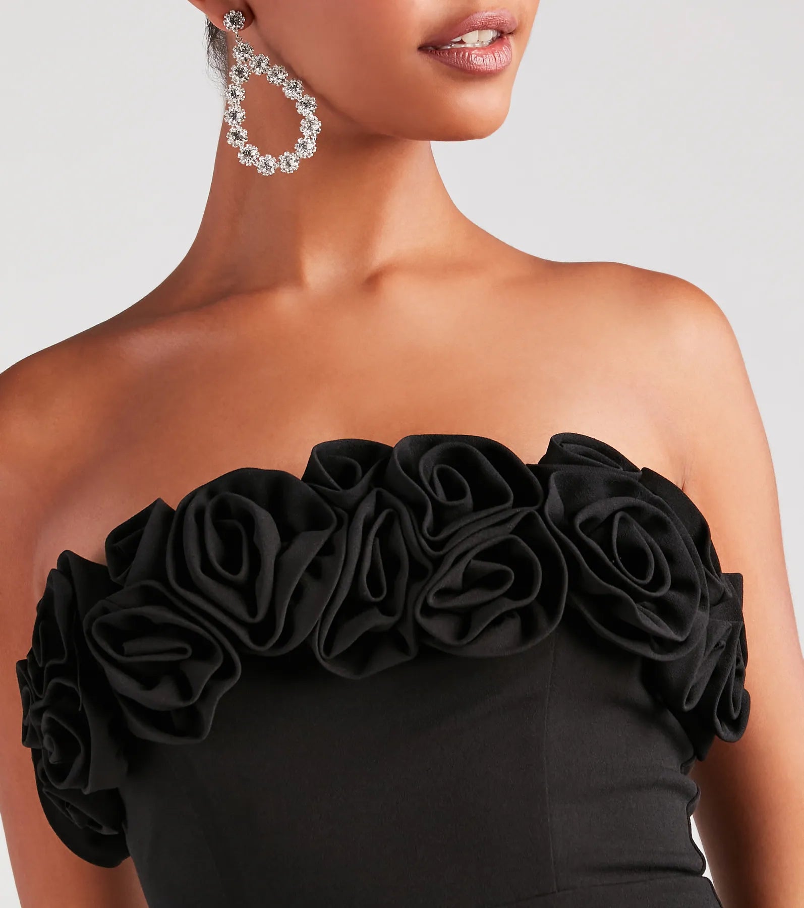 Paula Formal Crepe Rose Strapless Mermaid Dress - Image 4