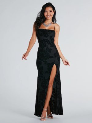 Norma Formal Velvet Floral Lace-Up Mermaid Dress