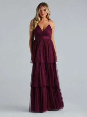 Joselyn Formal Mesh Ruffled A-Line Dress