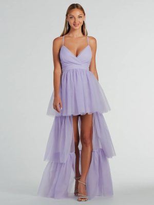 Ophelia V-Neck High Low Ruffle Tulle Formal Dress