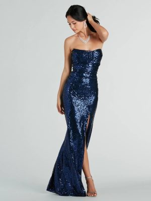 Colette Formal Sequin Strapless High Slit Mermaid Dress