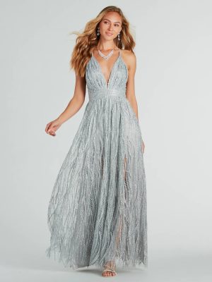 Azel Formal Glitter Tulle A-Line Long Dress