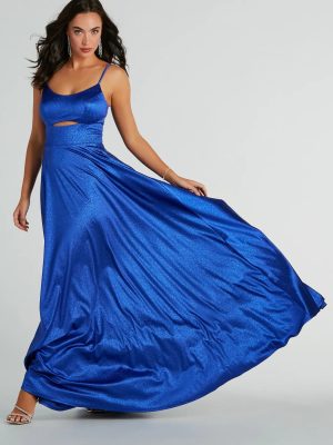 Amina Scoop Neck A-Line Glitter Formal Dress