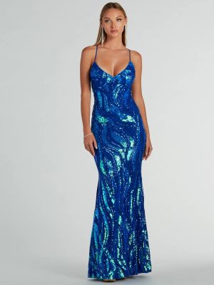 Acacia Iridescent Sequin Lace-Up Formal Dress