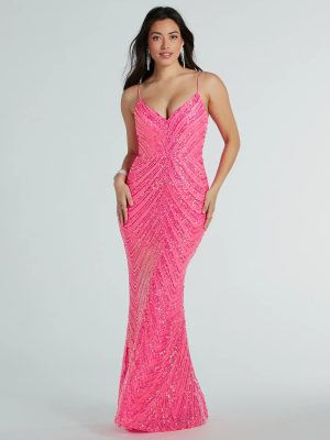 May V-Neck Mermaid Sequin Long Formal Dress