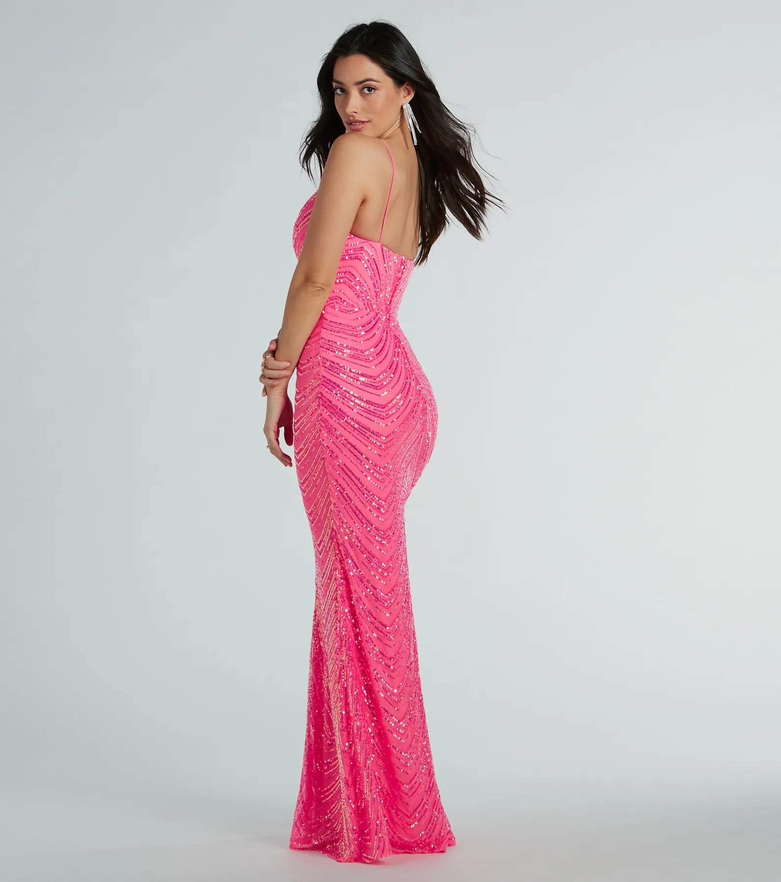 May V-Neck Mermaid Sequin Long Formal Dress - Image 3