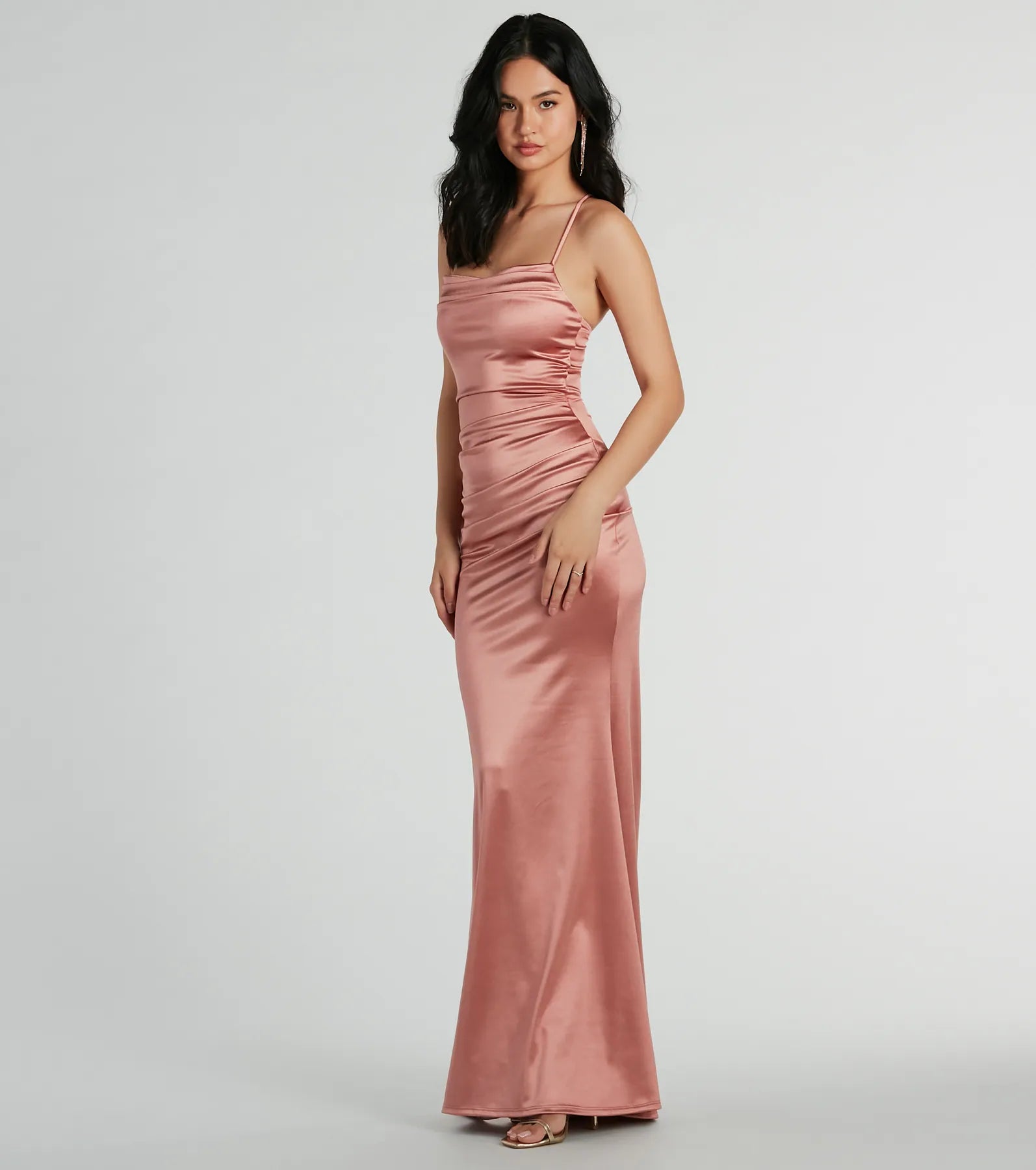 Courteney Cowl Neck Mermaid Satin Formal Dress - Image 4